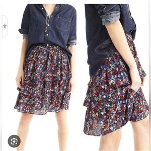 J. Crew Red and White Skater Skirt Knee-Length Tiered